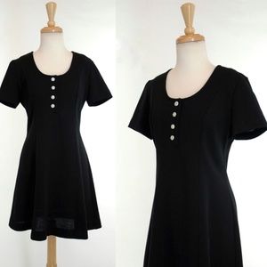 1960s Vintage Black Wool & Rhinestone Shift Dress